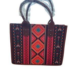 Ethnic Patterned Tote Bag - Brown and Red
